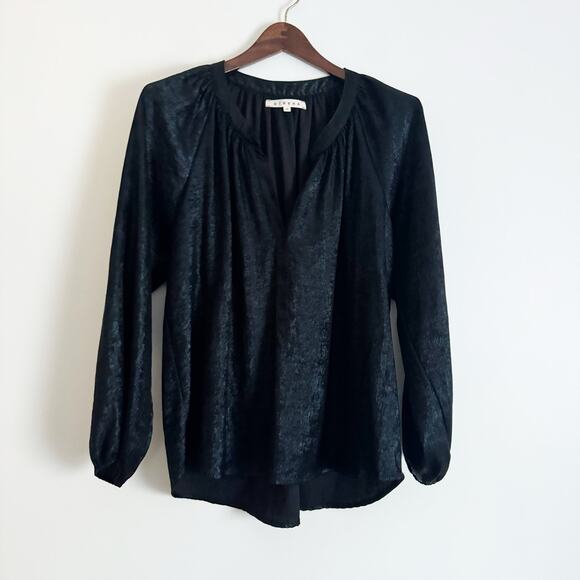 XIRENA Farrah Poplin Split Neck Top Shimmer Black Medium M - Picture 3 of 8